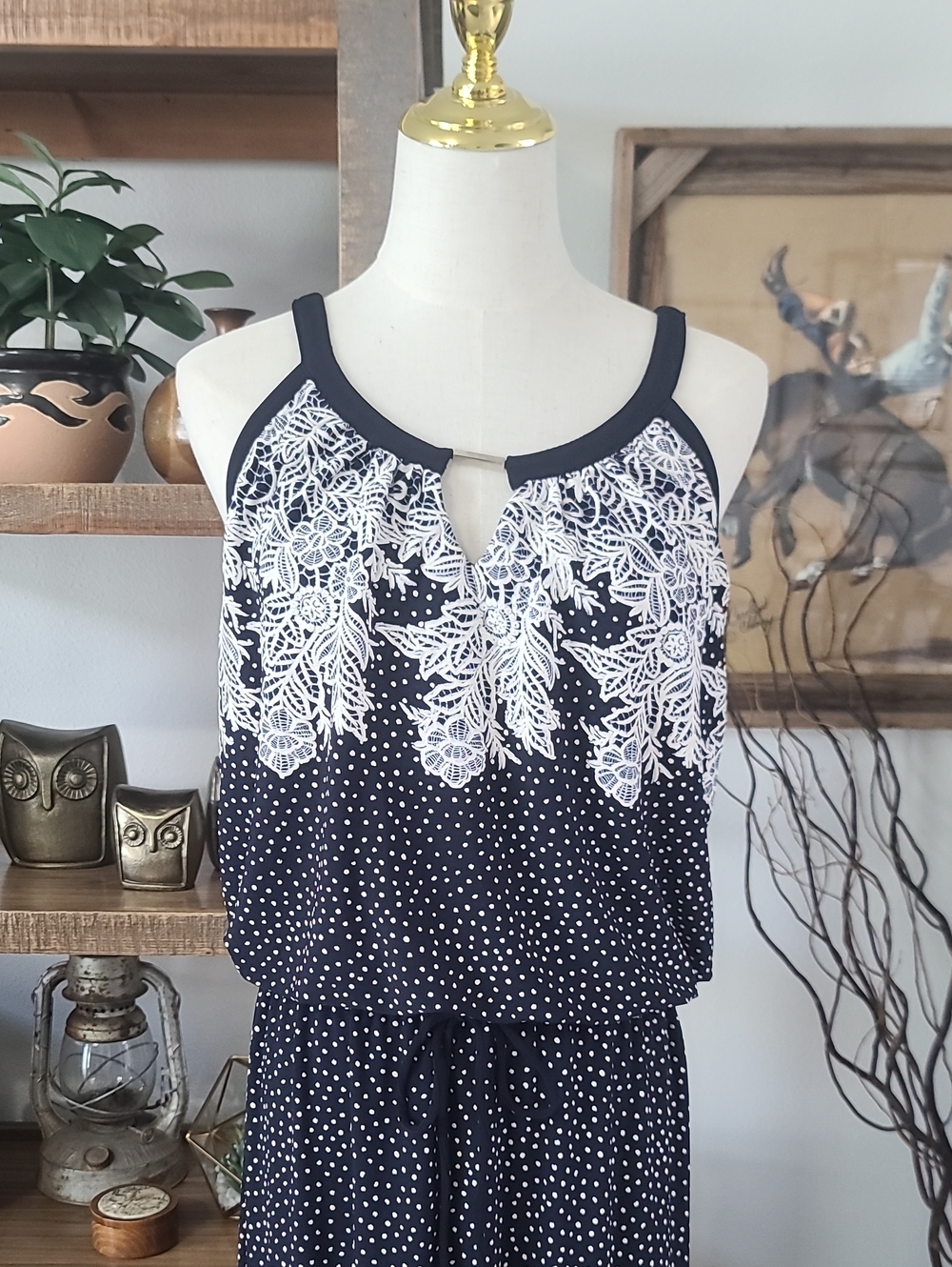 Enfocus Studio Navy and White Printed Lace-Trim Maxi Dress - Picture 2 of 9